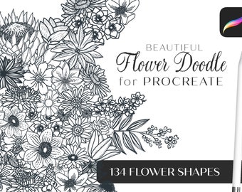 134 Flower Stamps, Procreate Flower Brushes, Procreate Flower Stamps, Procreate Flower Stamps, Floral Procreate, Procreate Botanical