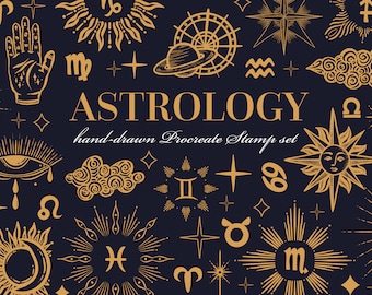 Astrology Symbols Sun stars brushes Procreate -  zodiac signs Stamps digital for iPad