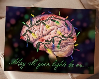 Biglietto di Natale divertente per il medico, biglietto di Natale di anatomia per il neurochirurgo, biglietto di auguri per il neurologo, biglietto di auguri di arte medica per il terapista