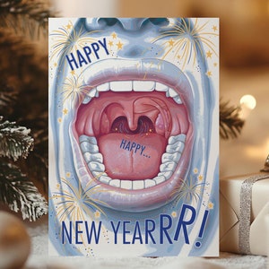 Tarjeta de feliz año nuevo para dentista, tarjeta de vacaciones de anatomía para médicos, tarjeta de felicitación de arte médico para personal de hospital, tarjeta de año nuevo para médicos