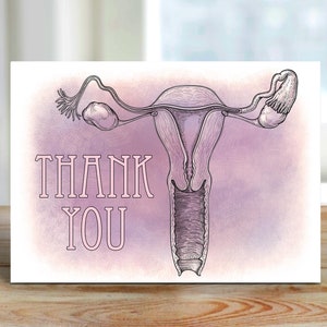 Uterus Medical Illustration Thank You Card, Anatomy Greeting Card, Women&#39;s Health Card, Reproductive Stationary Card, OBGYN Thank You Card