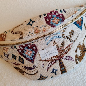 Sac banane femme - Tissu jacquard multicolore - Motifs originaux éthniques - Sac bandoulière sangle amovible - Sac tendance