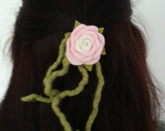 Hair jewelry rose felted