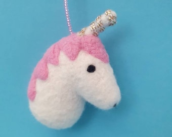 Unicorn head keychain felted,lucky charm