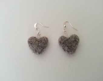 Felted heart earrings