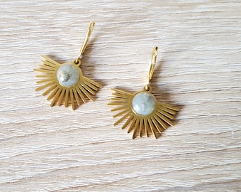 Boucles d'oreilles labradorite, Boucles d'oreilles soleil, Boucles d'oreilles pierre naturelle