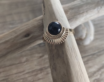 Onyx and gold steel ring, Gold steel and natural stone ring, Ring