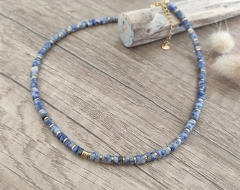 Natural stone necklace, Women's choker, Sodalite, Chrysoprase, Golden hematites, Surfer necklace, Heishi, trendy