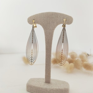 Dangling clip earrings, Long dangling drops, Gold ear clips image 1