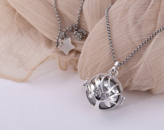 Silver pregnancy bola, Tree of life, Mother-of-pearl star, Silver steel chain, Future mother gift