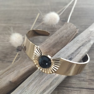 Large bangle, Stainless steel, Large bracelet, Onyx, Natural stone, Large bracelet, Large bangle
