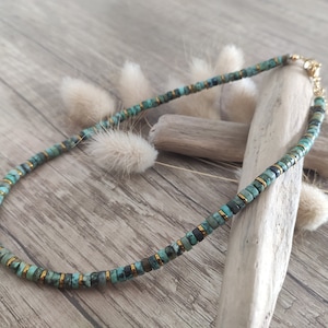 African turquoise heishi surfer necklace, Women, Boho, Chic, Gift