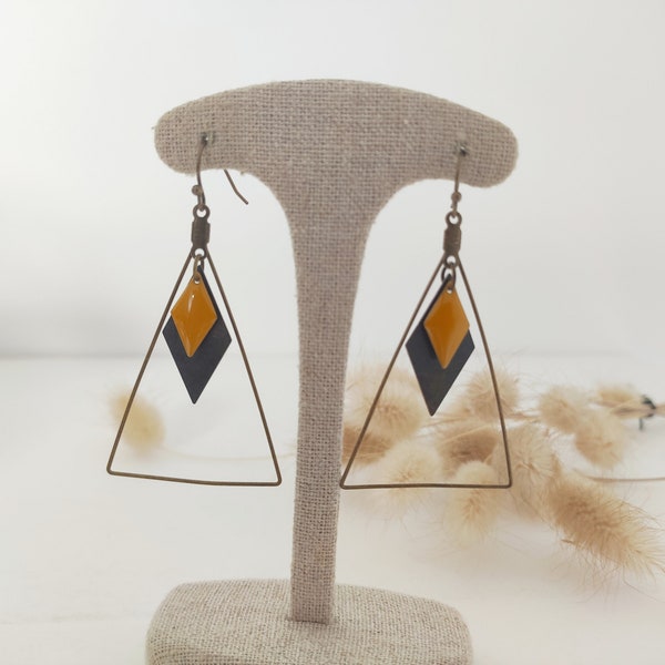 Boucles d'oreilles graphiques, Boucles d'oreilles bronze, Boucles d'oreilles triangulaires