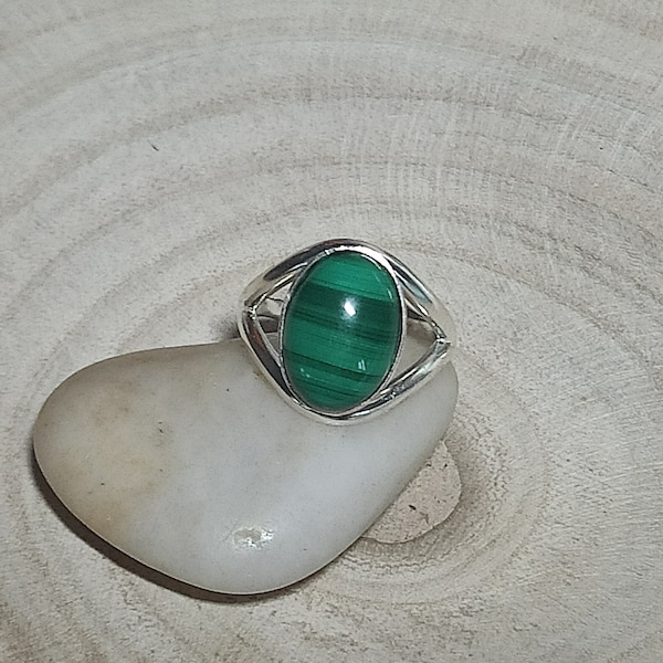 925 silver ring, Oval malachite stone ring, Natural stone, Adjustable ring, Adjustable ring