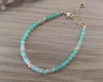 Bracelet femme, Aventurine verte, Pierres naturelles, Acier inoxydable, Cadeau femme