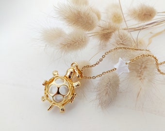 Bola per la gravidanza con tartaruga, stella in madreperla e acciaio inossidabile. Regalo per future mamme. Regalo per donne incinte.