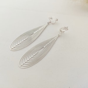 Silver ear clips, Silver clip earrings, Silver drops, Long clip earrings image 6