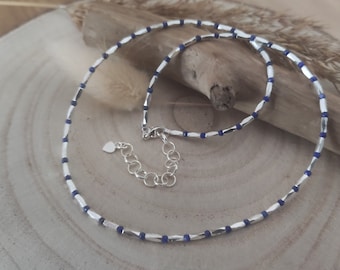 Collier argent massif et lapis lazuli, Collier fin en argent 998, Karen Hill, Lapis Lazuli, Cadeau de Noël