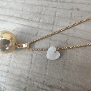 gold pregnancy bola with mother-of-pearl heart and freshwater pearl. image 6