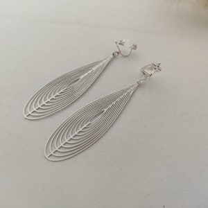 Clips d'oreilles argent, Boucles d'oreilles clips argent, Gouttes argent, Longues boucles d'oreilles clips image 5