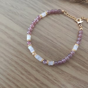 Rose quartz and strawberry quartz bracelet, Women&#39;s bracelet, Rose quartz jewelry, Natural stone bracelet