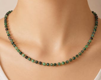Ruby zoisite necklace green gemstone beaded jewelry dainty gold necklace gift for her