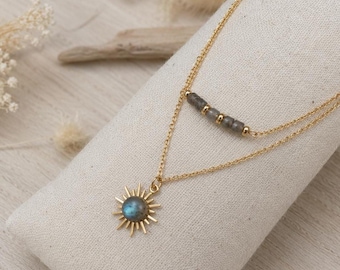 Labradorite Necklace, Delicate Women's Necklace, Christmas Gift for Women, Gold Stainless Steel