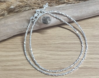 Massive Silberkette, Karen Hill Perlen, 97er Silber, Facettierte Perlen, Funkelnde Halskette, Minimalistisch