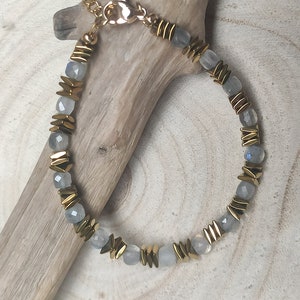Bracelet labradorite, Hématites plaquées or, Bracelet pierres naturelles, Bracelet perles image 1