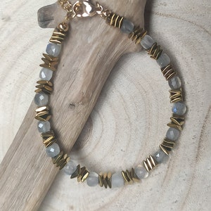 Pulsera de labradorita, hematita bañada en oro, pulsera de piedra natural, pulsera de perlas