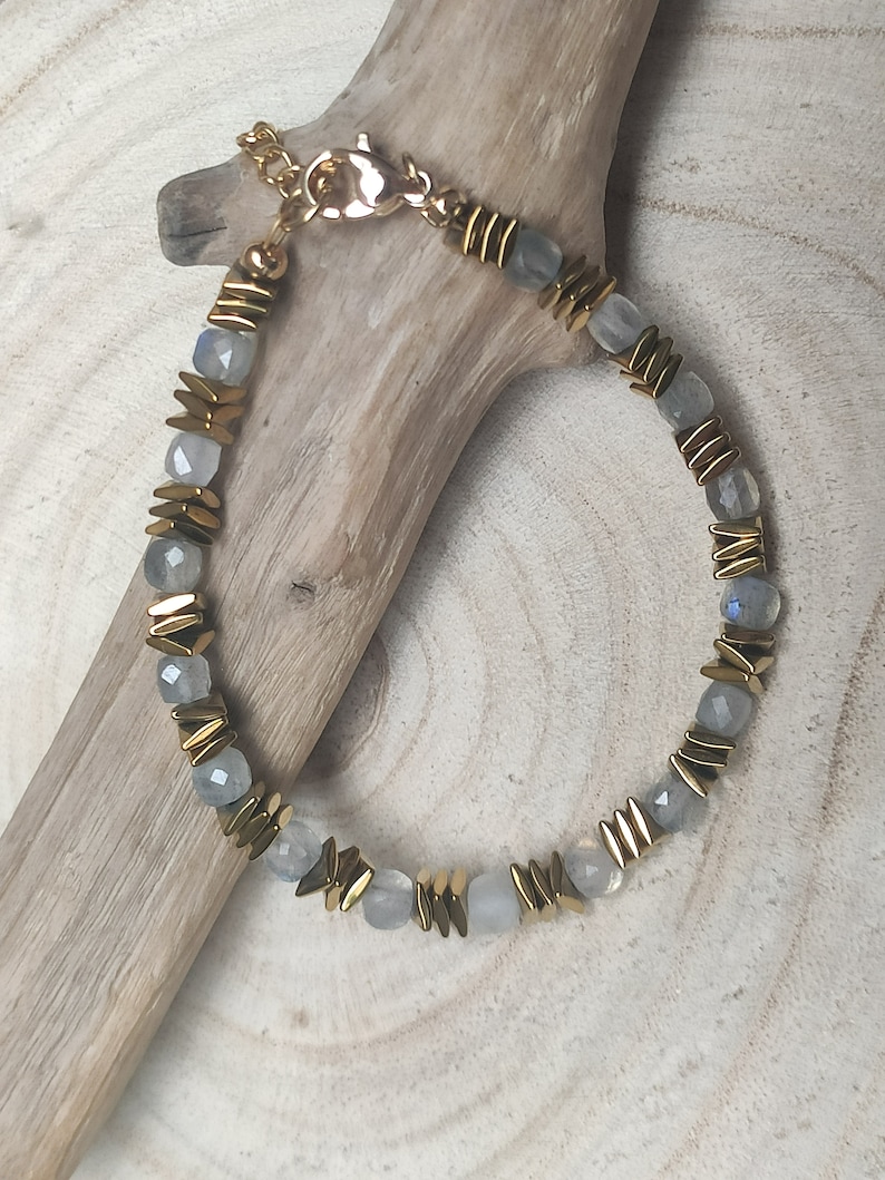 Bracelet labradorite, Hématites plaquées or, Bracelet pierres naturelles, Bracelet perles image 1