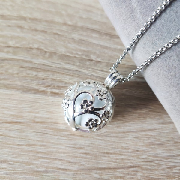 Bola de grossesse argent, Arbre de vie, Médaille ange, Chaîne acier argent, Cadeau future maman