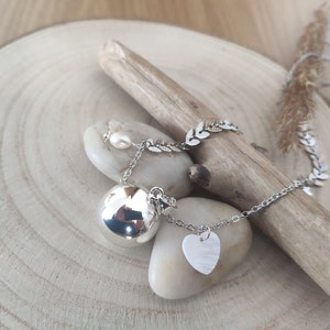 gold pregnancy bola with mother-of-pearl heart and freshwater pearl. image 10