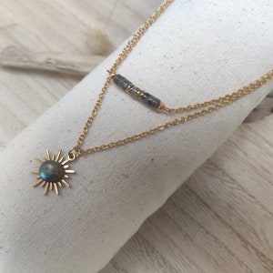 Labradorite Necklace, Delicate Women Necklace, Christmas Gift for Women, Gold Stainless Steel