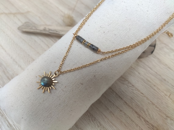 Collier Labradorite, Collier femme délicat, Cadeau de Noël pour femme, acier inoxydable doré