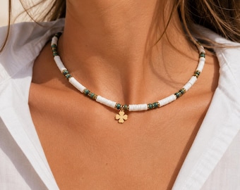 Clover Necklace Turquoise Necklace Gold Choker Boho Jewelry Lucky Charm Gift