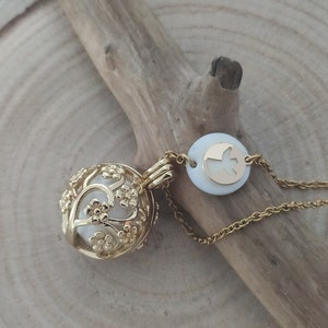 Gold pregnancy bola, Tree of life, Angel medal, Golden steel chain, Future mother gift image 3