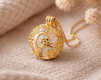 Bola de grossesse or, Arbre de vie, Médaille ange, Chaîne acier doré, Cadeau future maman