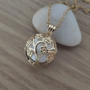 Gold pregnancy bola, Tree of life, Angel medal, Golden steel chain, Future mother gift Or