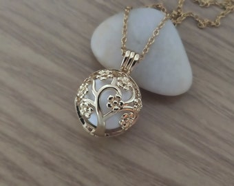 Gold pregnancy bola, Tree of life, Angel medal, Golden steel chain, Future mother gift