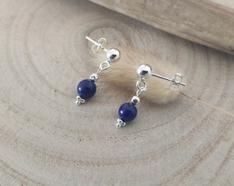 Boucles d'oreilles argent massif et Lapis-Lazuli, Argent 925, Perle bleue, Lapis lazuli A+++ non teinté