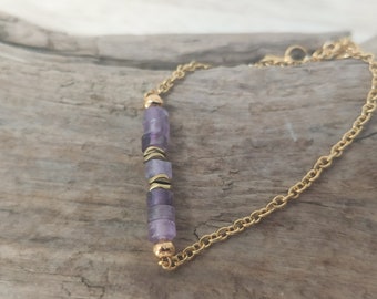 Amethyst bracelet, Natural stone bracelet, Women's jewelry, Fine gold bracelet, Stainless steel bracelet, Gift for women