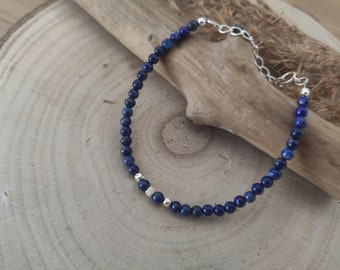 Pulsera de mujer de plata maciza, Lapislázuli, calidad AAA, Perlas azules, Regalo de mujer