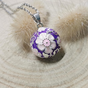 Pregnancy bola necklace with pink and purple flowers - Expecting mom jewelry - gift for mom to be