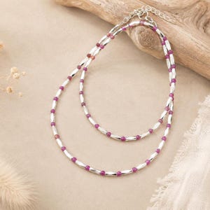 Halskette aus natürlichem Rubin und Silber, Karen Hill, Geburtsstein Juli, minimalistisches Choker-Ketten-Design