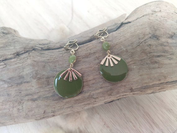 Boucles D'oreilles à Clip Ronde Verte - Occasion (usure Normale)