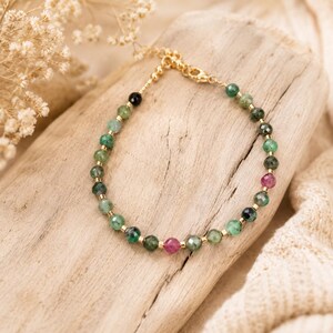 Ruby zoisite and pearl bracelet, 24K gold plated, beaded bracelet, Christmas gift for women image 2