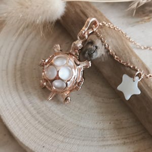 Pregnancy Bola Necklace Turtle Design Rose Gold or Silver with Chime and Shell Star