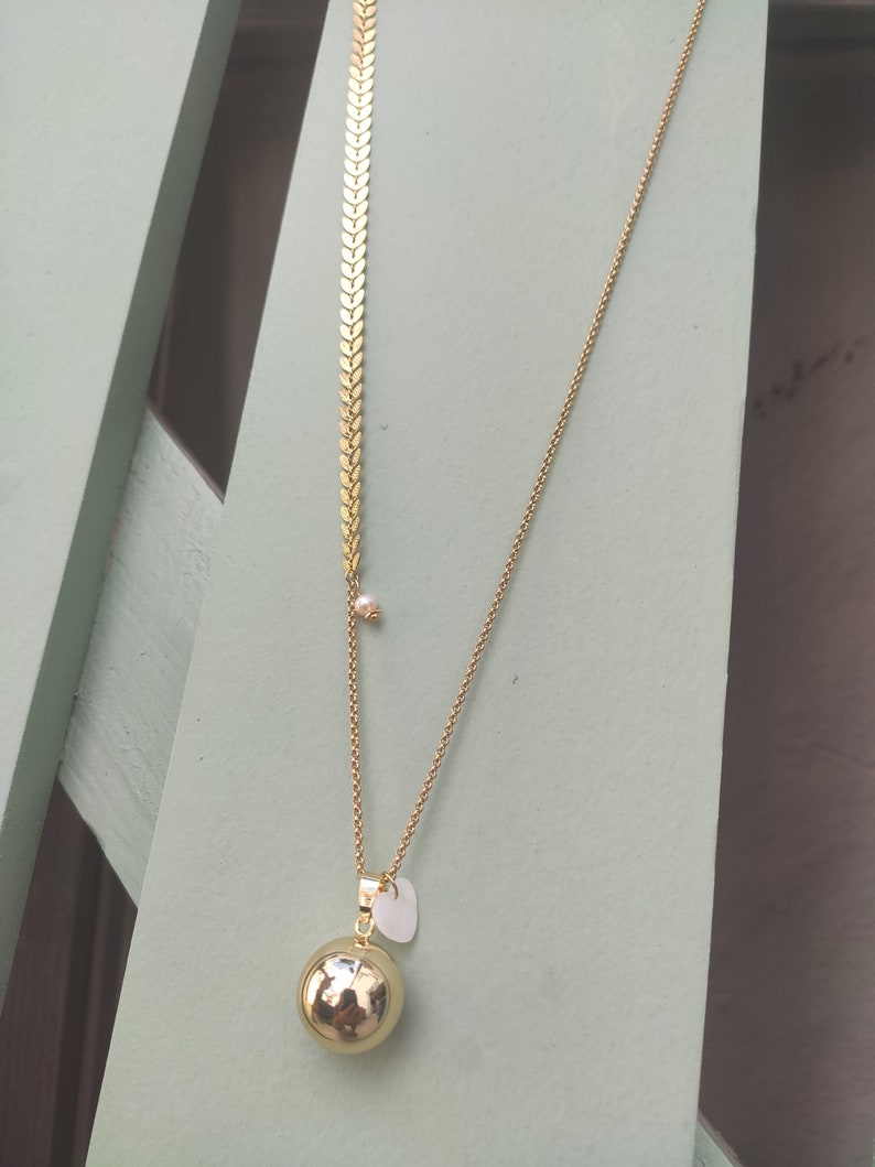 gold pregnancy bola with mother-of-pearl heart and freshwater pearl. image 5