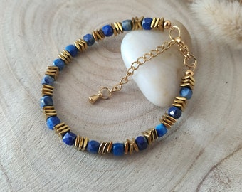 Bracelet lapis lazuli or, pierres naturelles, bracelet pierres, idée cadeau pour femmes